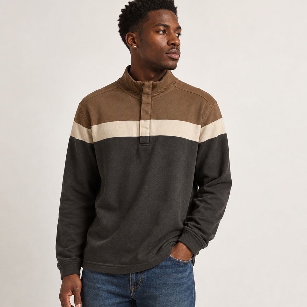 Banana Republic Men's Quarter Zip Pullover Sweater Size L Brown White